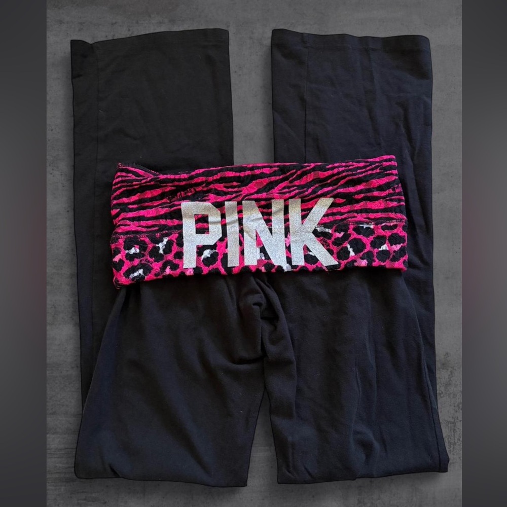 Y2K Victoria’s Secret PINK Fold-over Pink Zebra Cheetah Lace Glitter Yoga Pants